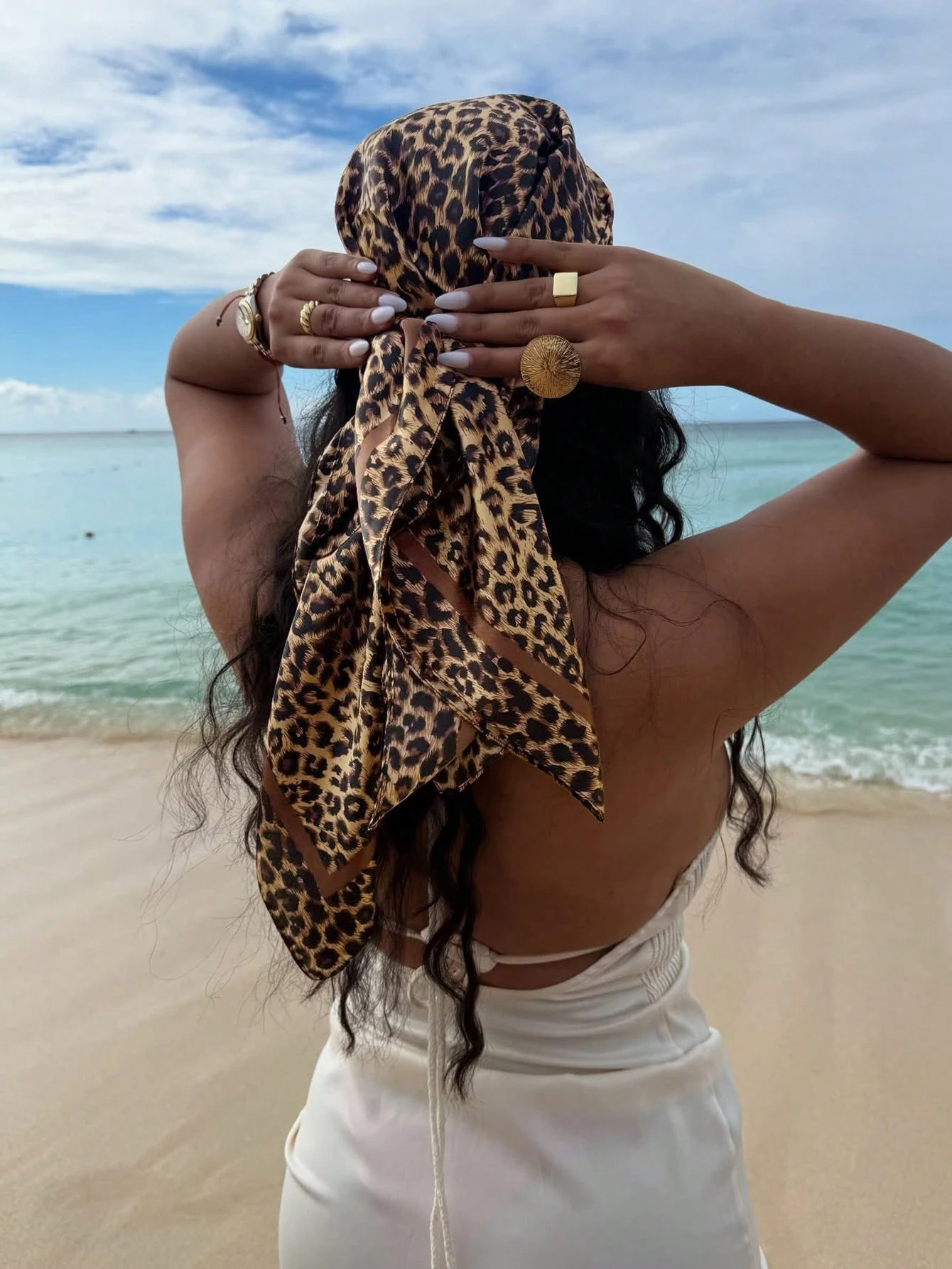 Face Scarf Mask - 90cm Leopard Print Neckerchief Hijab Scarf