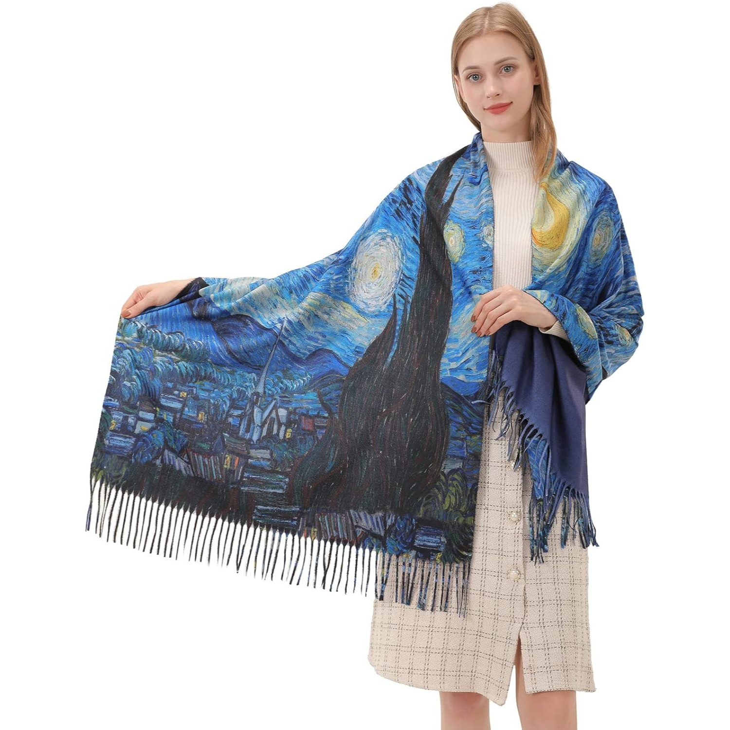 Pashmina Wrap Large - Star Sky Vintage Oil Painting Scarf