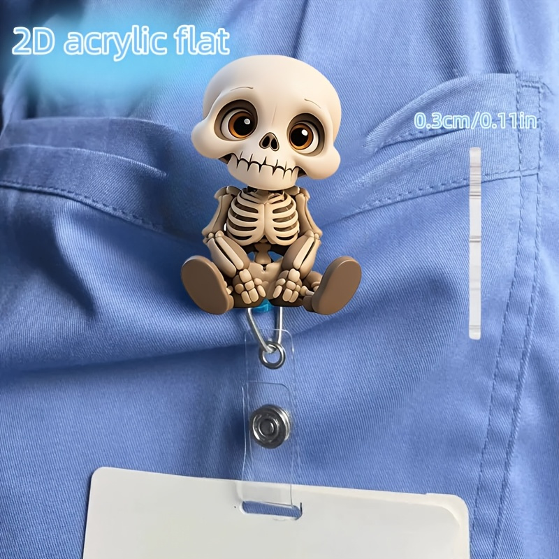 Lanyard Badge Holder - 2D Flat, Acrylic Dazed Skull Head