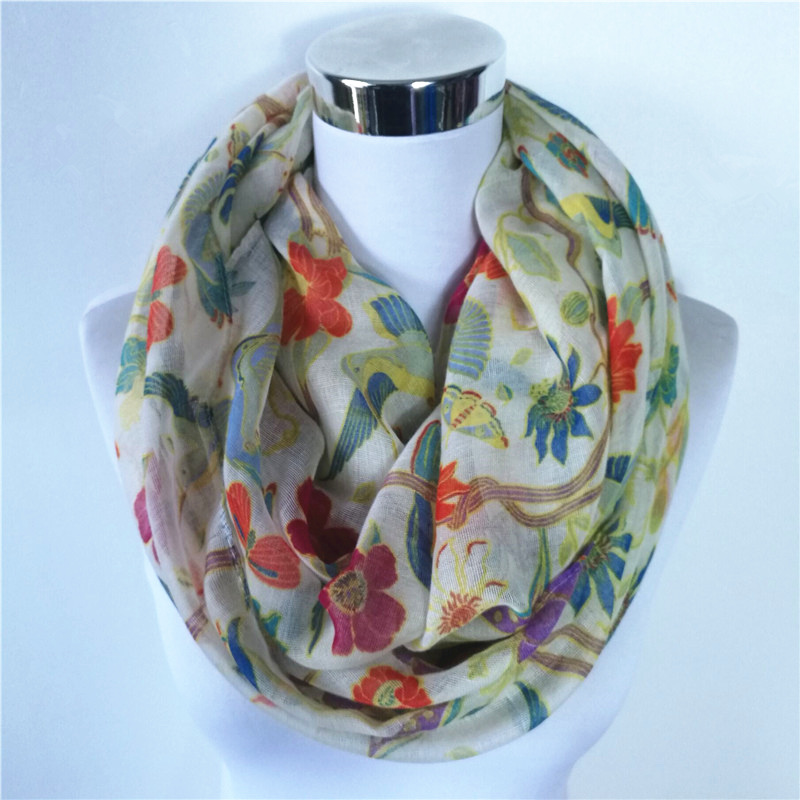 New Magpie Bird print Viscose  - Infinity Scarf Knit avis et prix