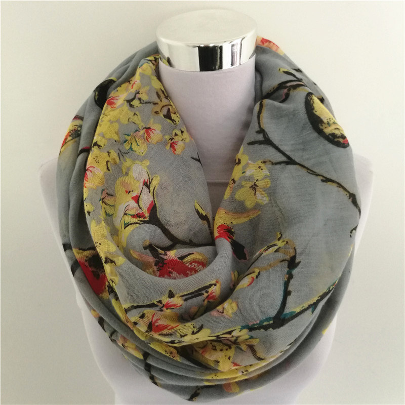 New Magpie Bird print Viscose  - Infinity Scarf Knit avis et prix
