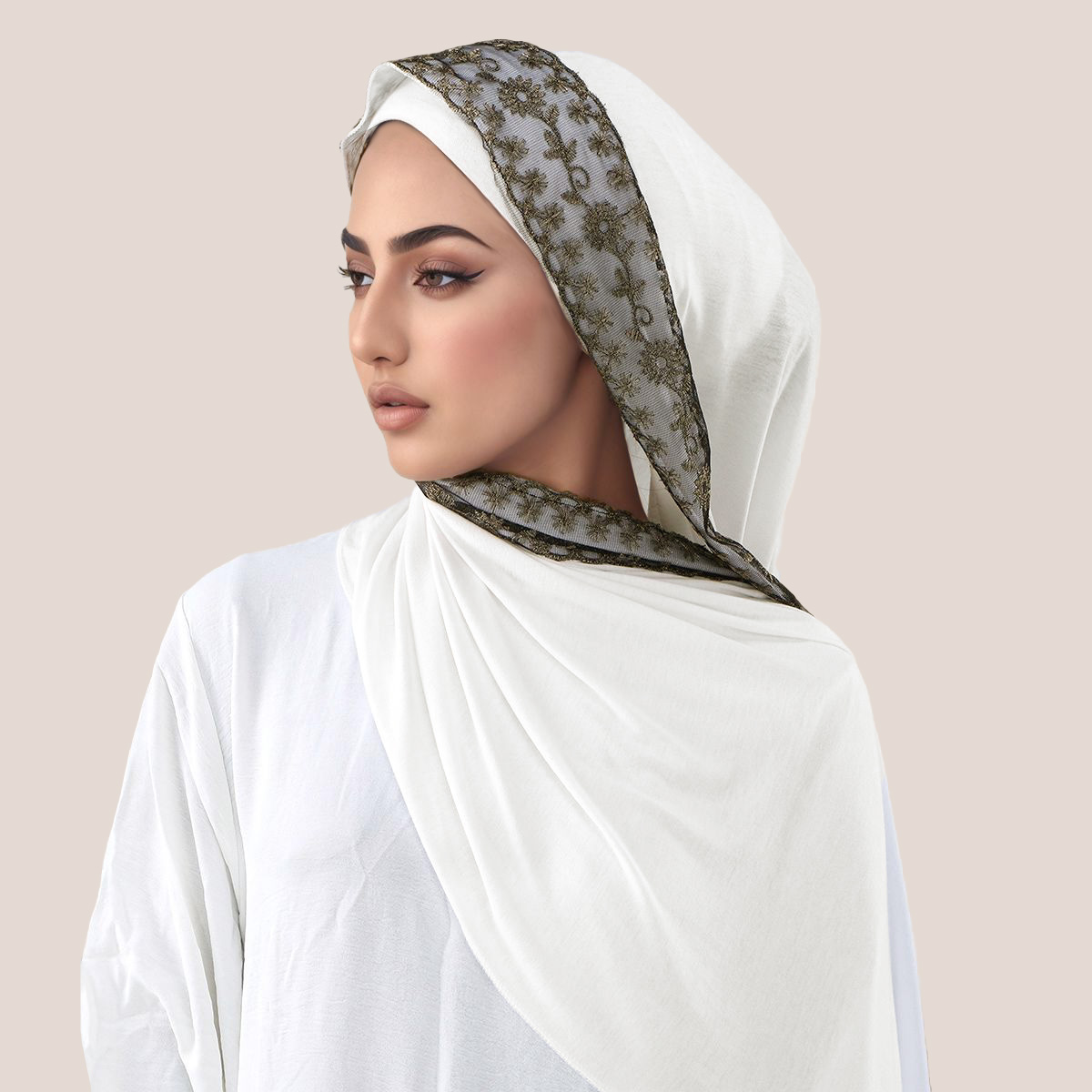 Lace Embroidery Cotton Jersey  - Head Wrap Turban avis et prix