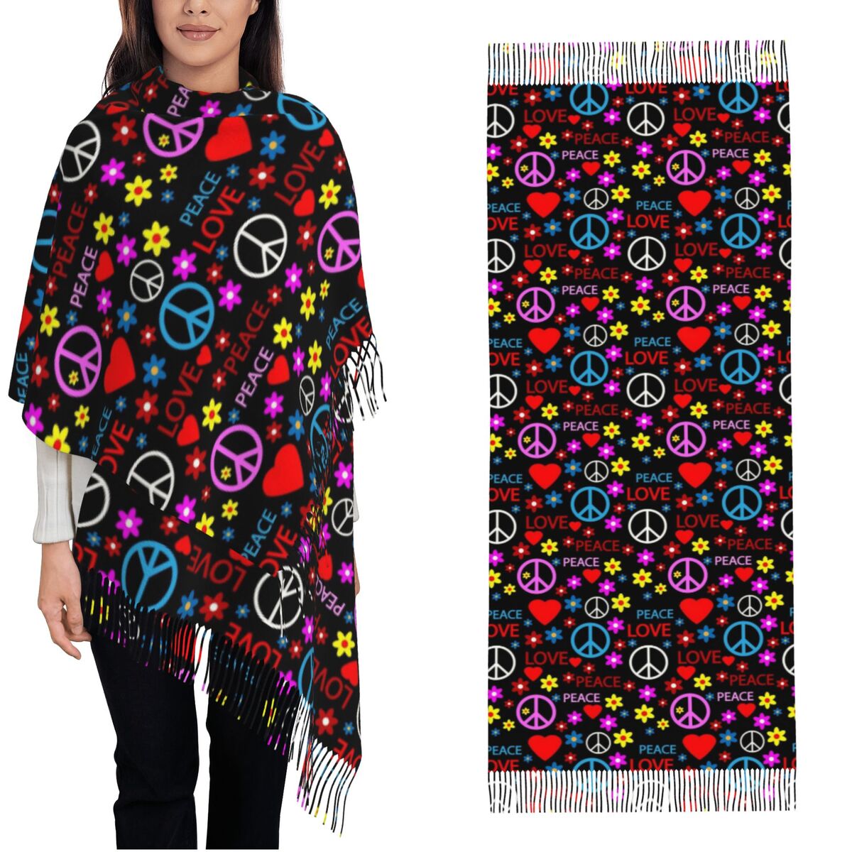 Peace Foral Love Pattern Scarf - Pashmina Wrap Large avis et prix
