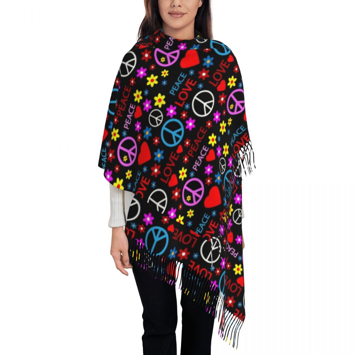 Peace Foral Love Pattern Scarf - Pashmina Wrap Large avis et prix