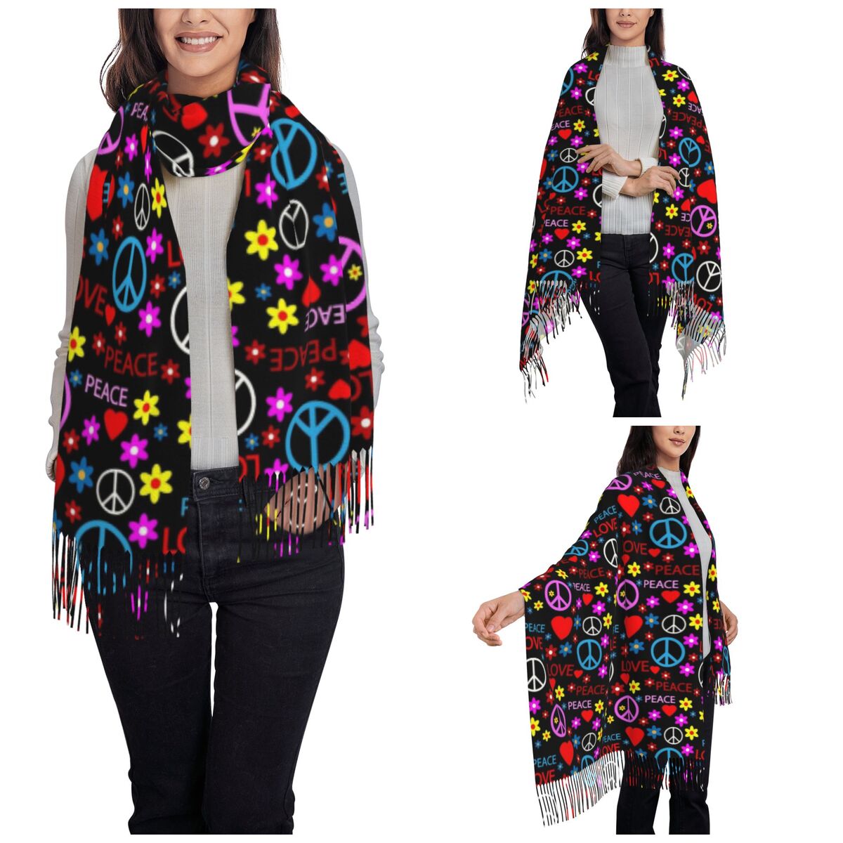 Peace Foral Love Pattern Scarf - Pashmina Wrap Large avis et prix