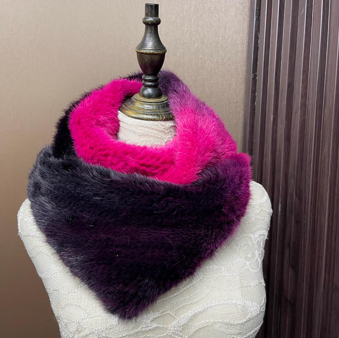 Ombre Color Genuine Mink Fur S - Infinity Scarf Knit avis et prix