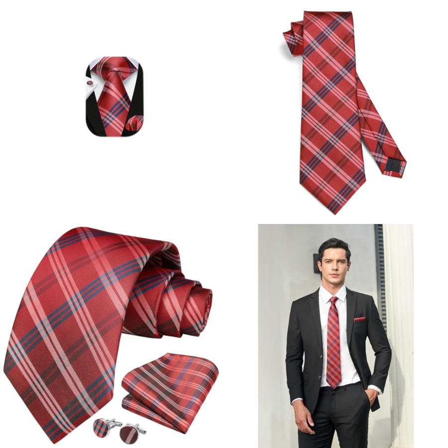 Mens Ties Set Stripe Plaid Tie - Pocket Square Set avis et prix
