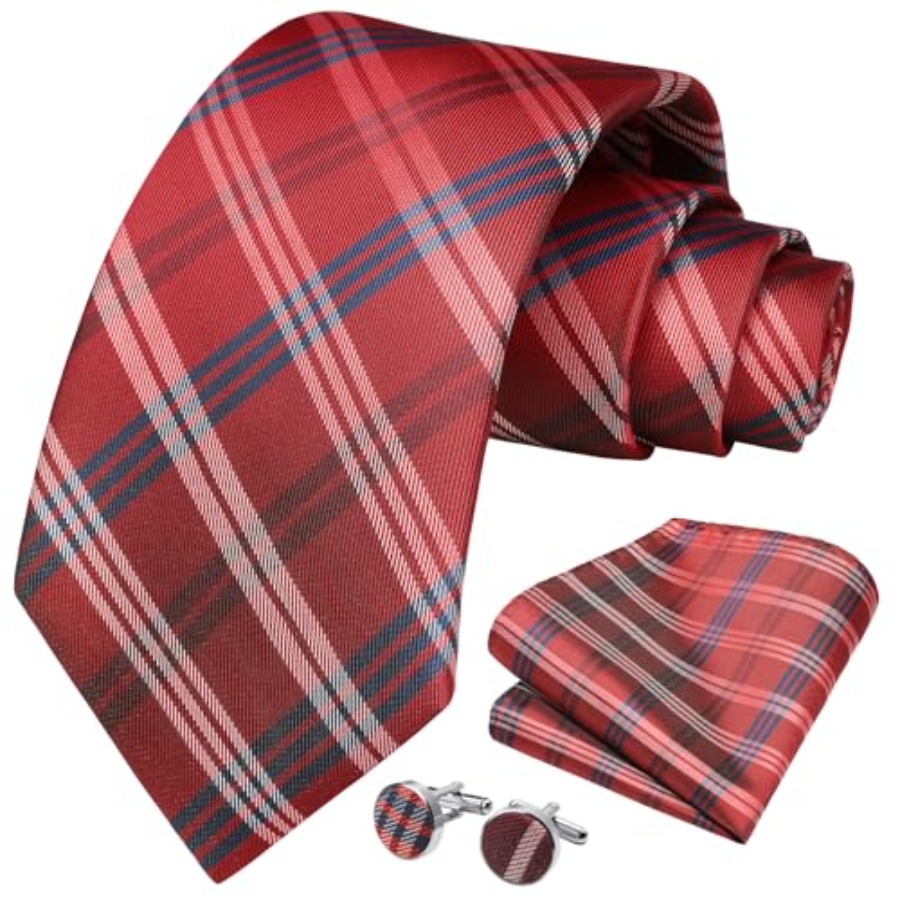 Mens Ties Set Stripe Plaid Tie - Pocket Square Set avis et prix