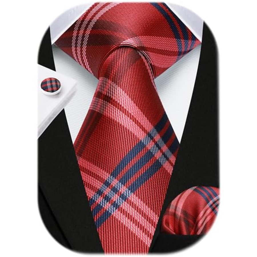 Mens Ties Set Stripe Plaid Tie - Pocket Square Set avis et prix