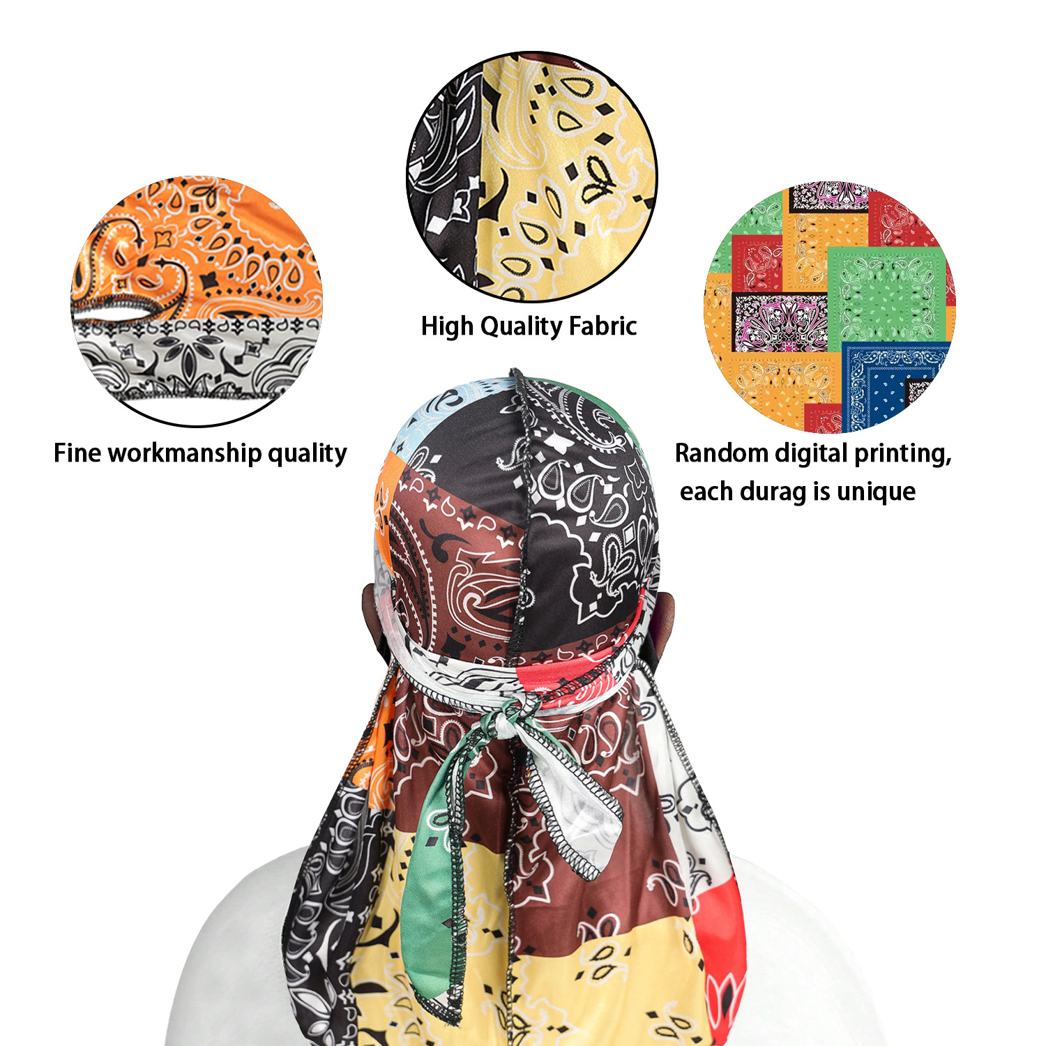 Paisley Printing Silky Durags  - Bandana Doo Rag avis et prix