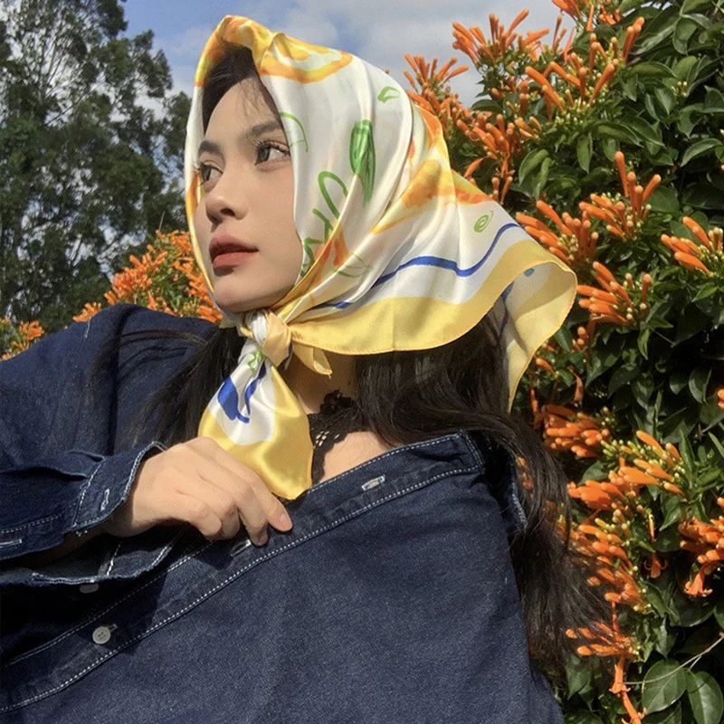 70cm Square Lemon Print Yellow - Face Scarf Mask avis et prix