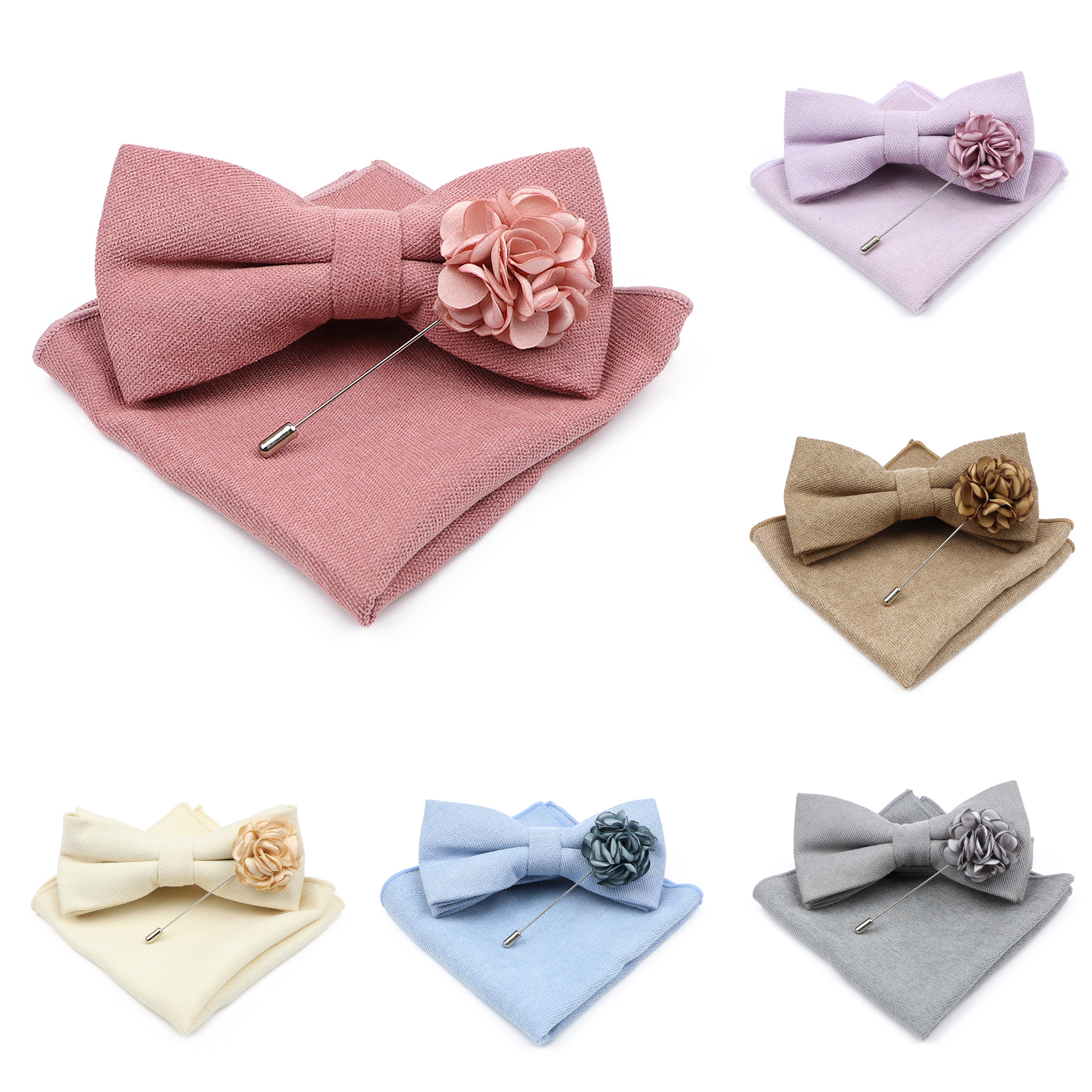Mens Solid Color Cotton Bowtie - Handkerchief Cotton Men avis et prix