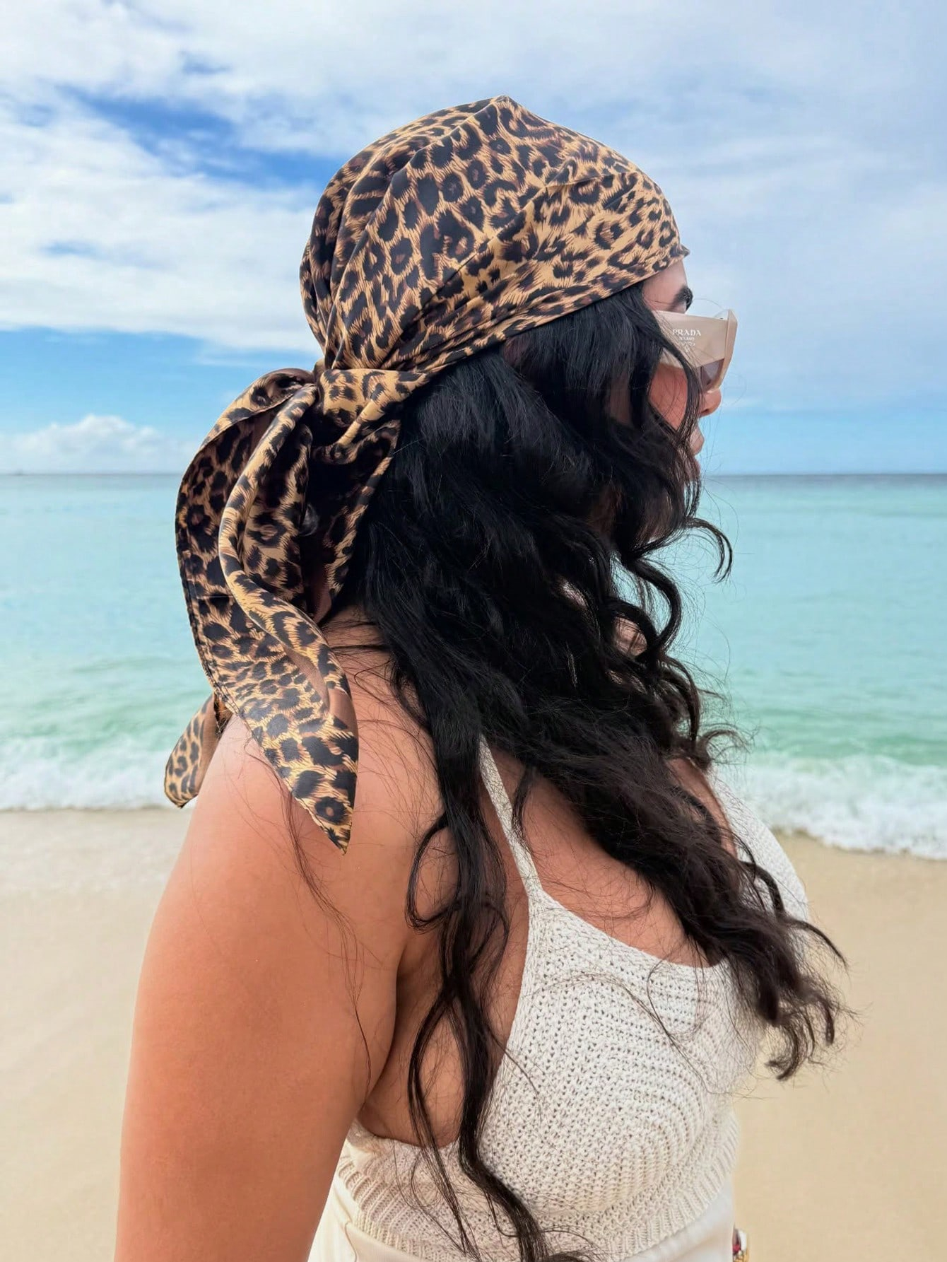 90cm Leopard Print Neckerchief - Face Scarf Mask avis et prix
