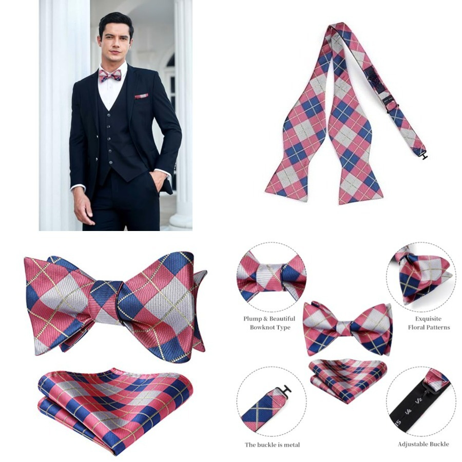 Bow Ties for Men Check Plaid S - Pocket Square Set avis et prix