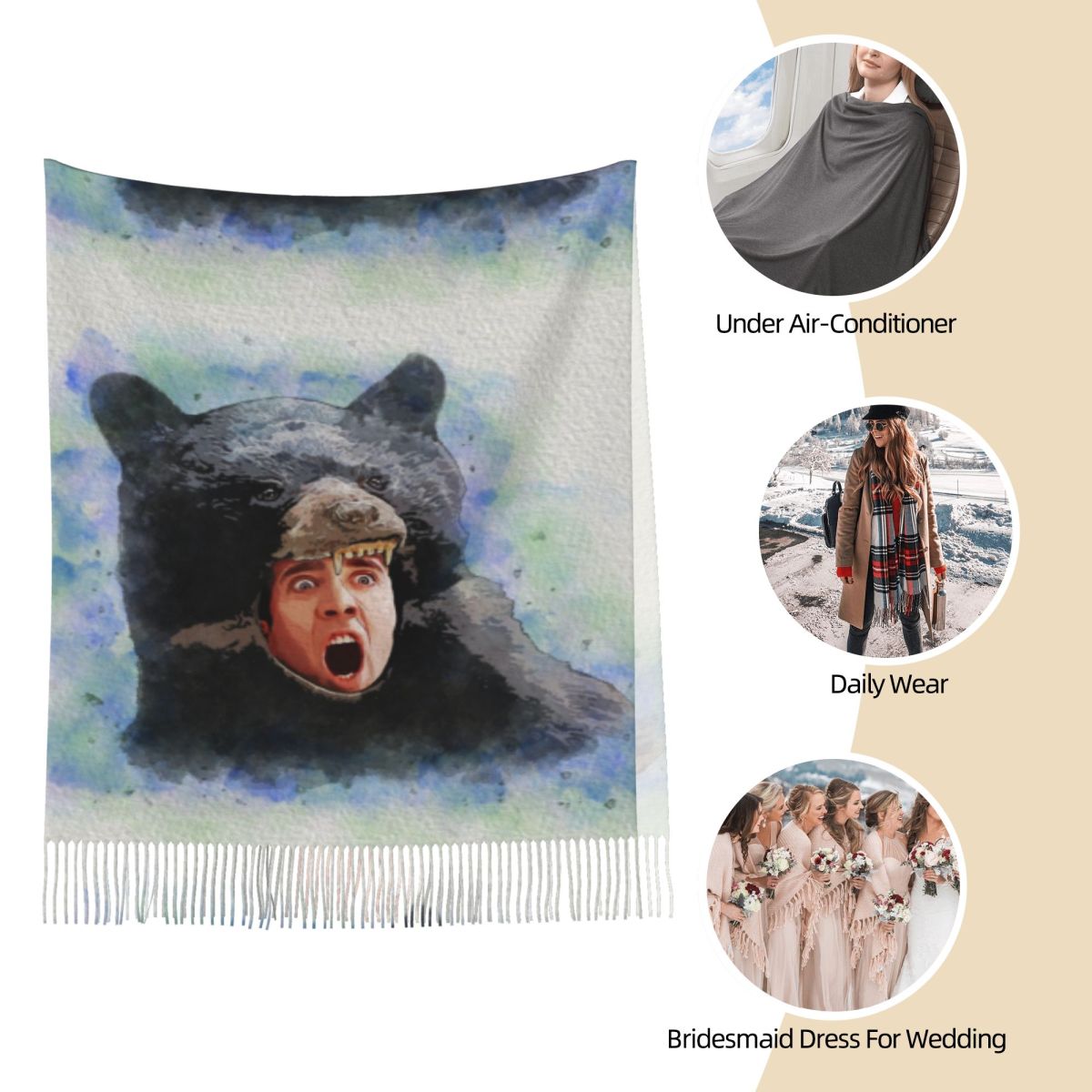 Cage Bear Watercolor Scarf for - Pashmina Wrap Large avis et prix