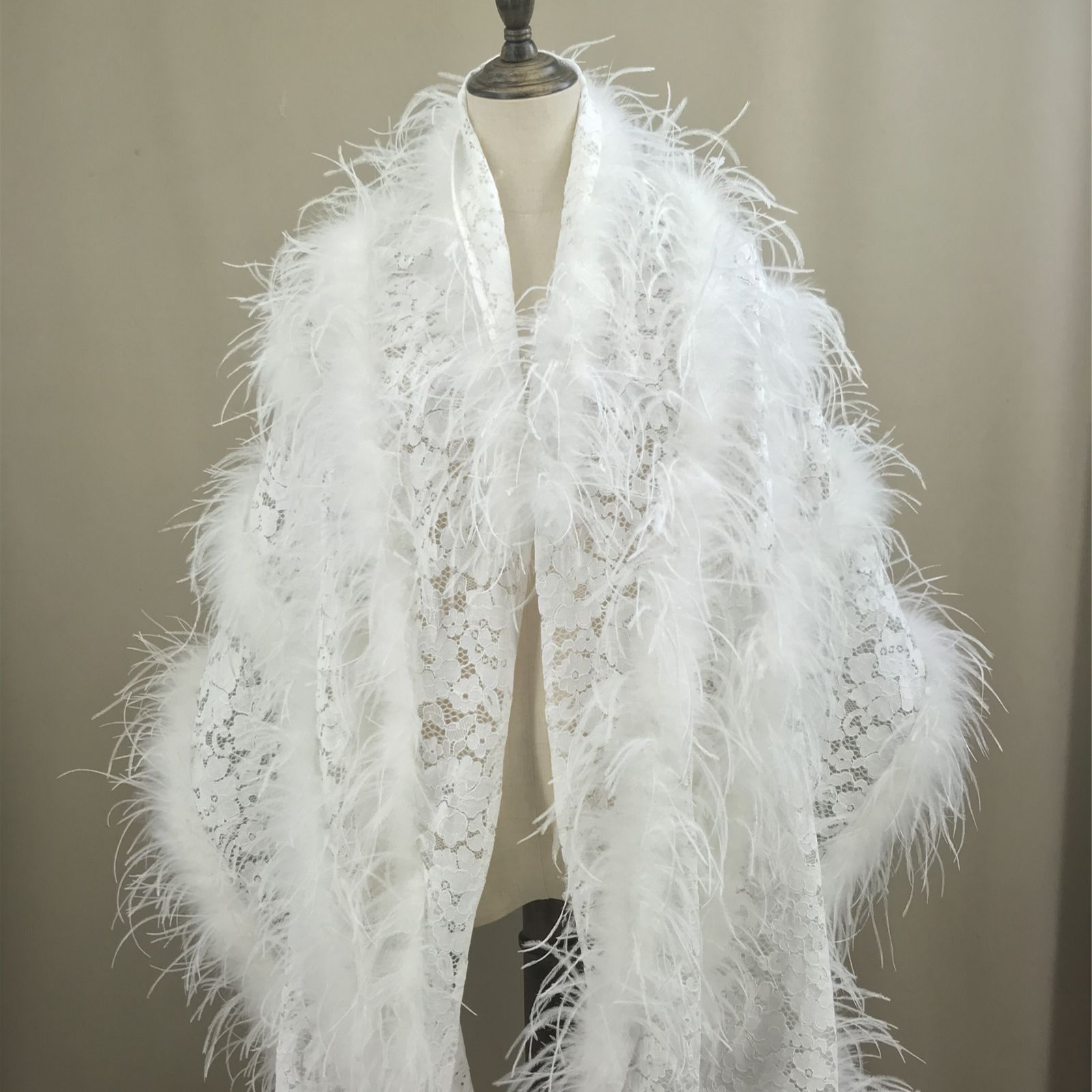 Real Ostrich Feather Lace Shaw - Stole Wedding Shawl avis et prix