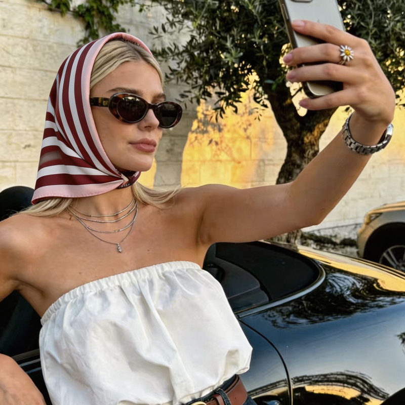 Satin Silk Geometric Stripe Pr - Face Scarf Mask avis et prix
