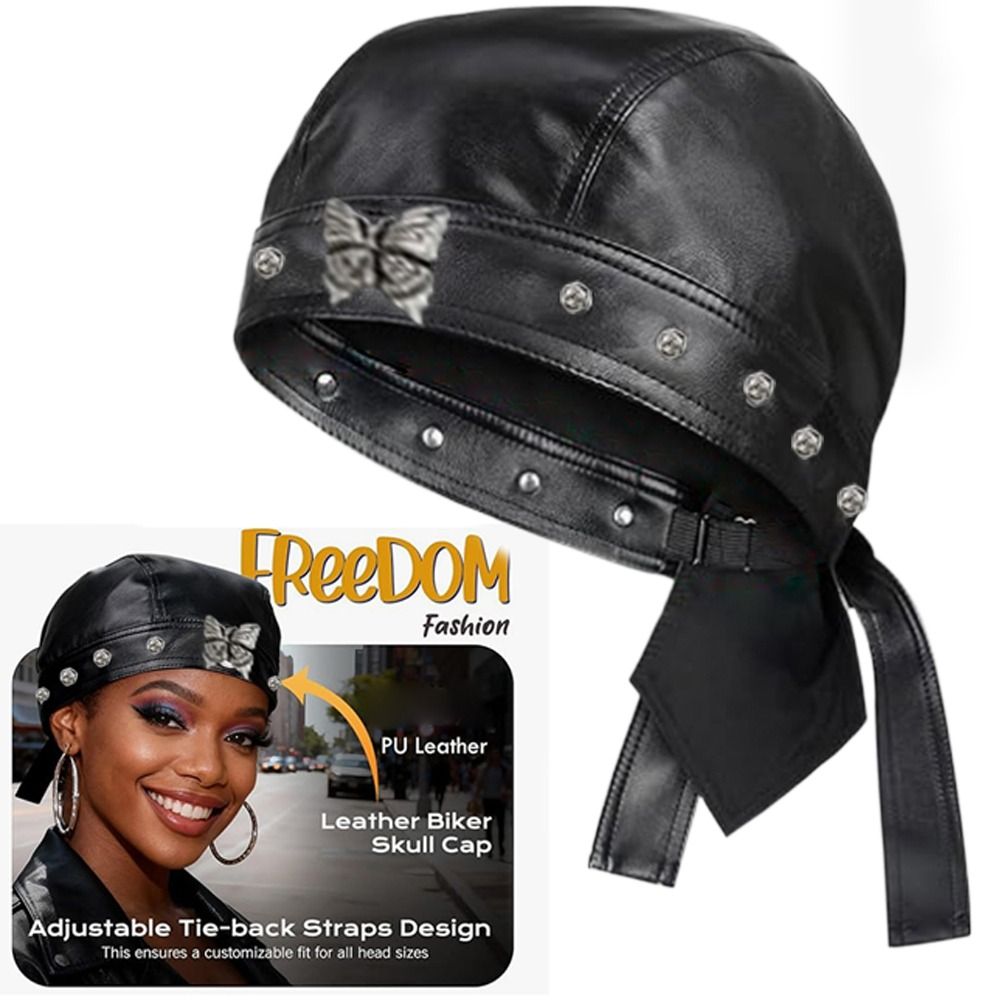 PU Leather Black Biker Cap Adj - Bandana Doo Rag avis et prix
