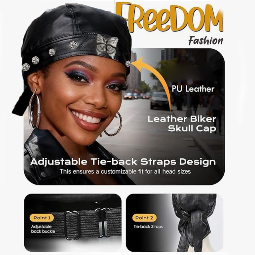 PU Leather Black Biker Cap Adj - Bandana Doo Rag avis et prix