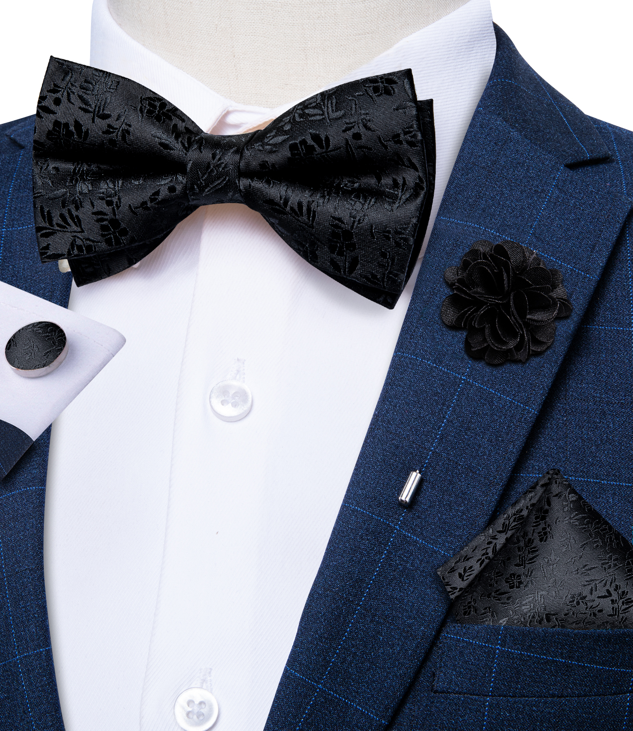 4Pcs Black Solid Floral Men's  - Bow Tie Pre Tied avis et prix