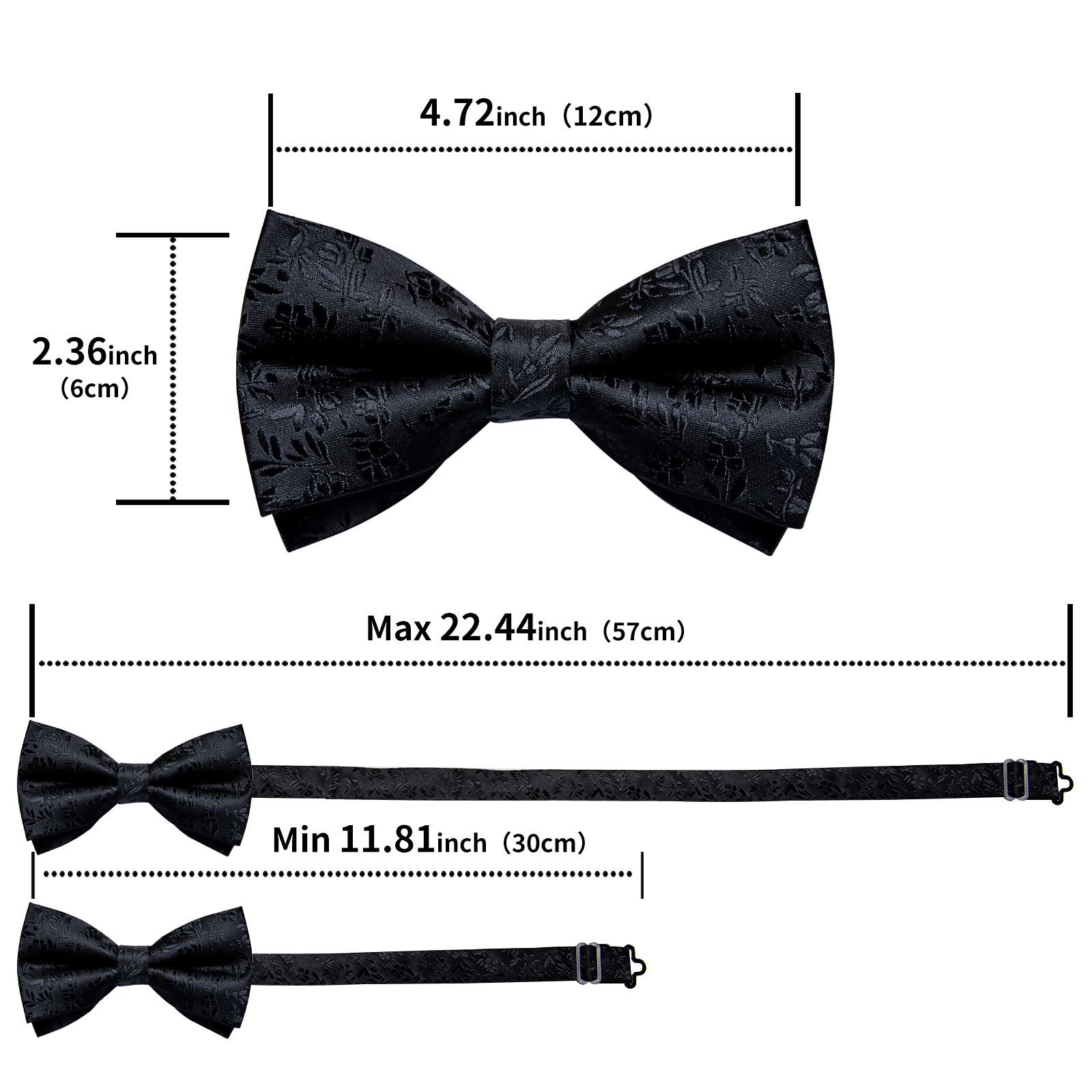 4Pcs Black Solid Floral Men's  - Bow Tie Pre Tied avis et prix